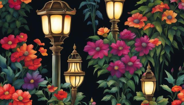 lampu taman dengan motif bunga