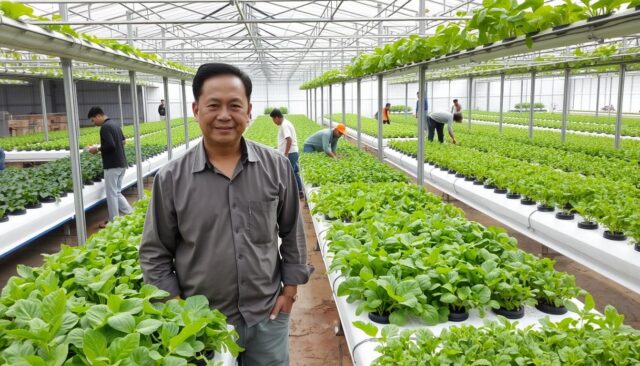 Kebun hidroponik komersial milik Pak Budi di Bandung