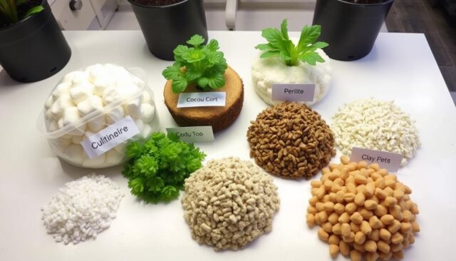 Berbagai jenis media tanam hidroponik termasuk Rockwool Cultilene Berbagai jenis media tanam hidroponik termasuk Rockwool Cultilene