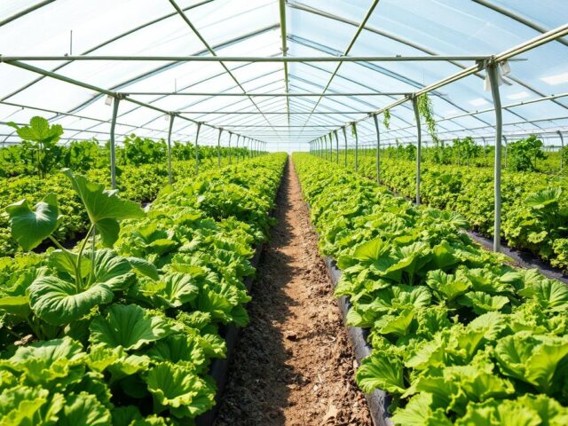 Budidaya sayuran dalam greenhouse dengan atap plastik UV