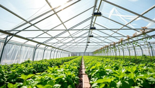 Greenhouse modern menggunakan plastik UV sebagai atap pelindung tanaman