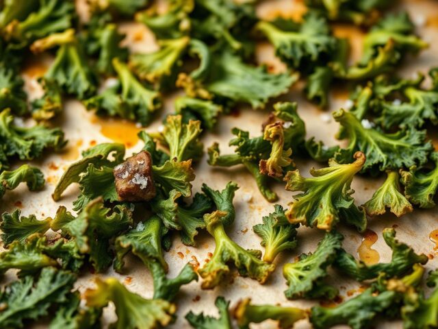 Keripik kale renyah yang dipanggang dengan bumbu
