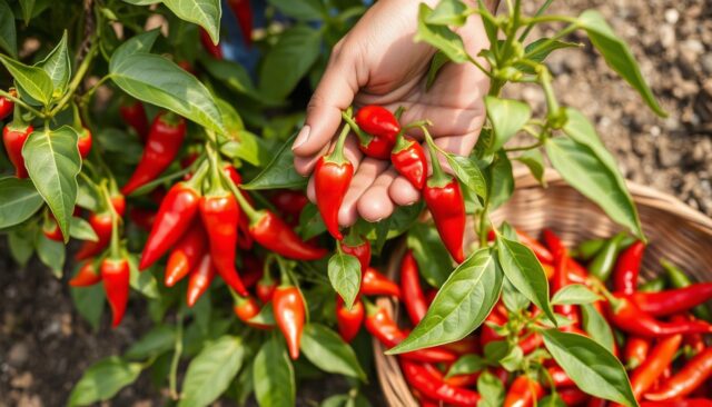 Proses panen cabai rawit merah yang siap dipetik