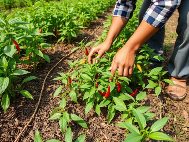 Proses penyiangan gulma pada tanaman cabai rawit merah