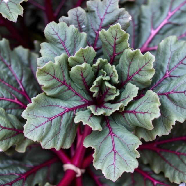 Red Russian Kale dengan daun berwarna ungu kemerahan dan hijau