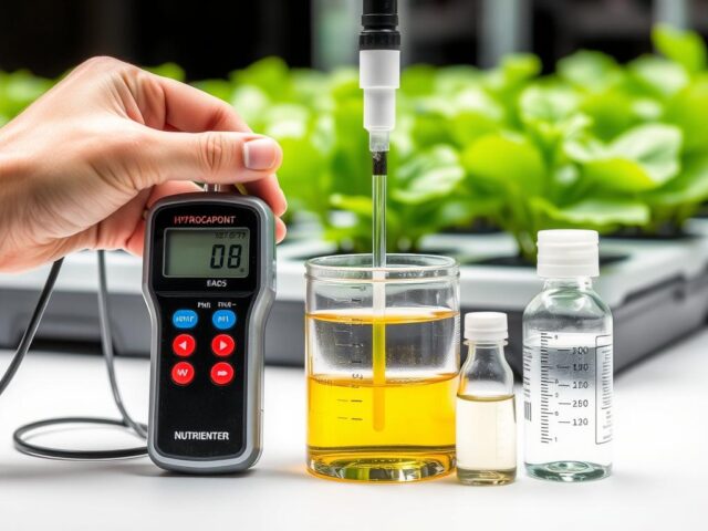 Alat ukur pH dan EC meter untuk mencegah daun kuning di hidroponik