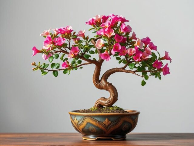 Bonsai bunga bugenvil yang dibentuk dengan teknik khusus Bonsai bunga bugenvil yang dibentuk dengan teknik khusus