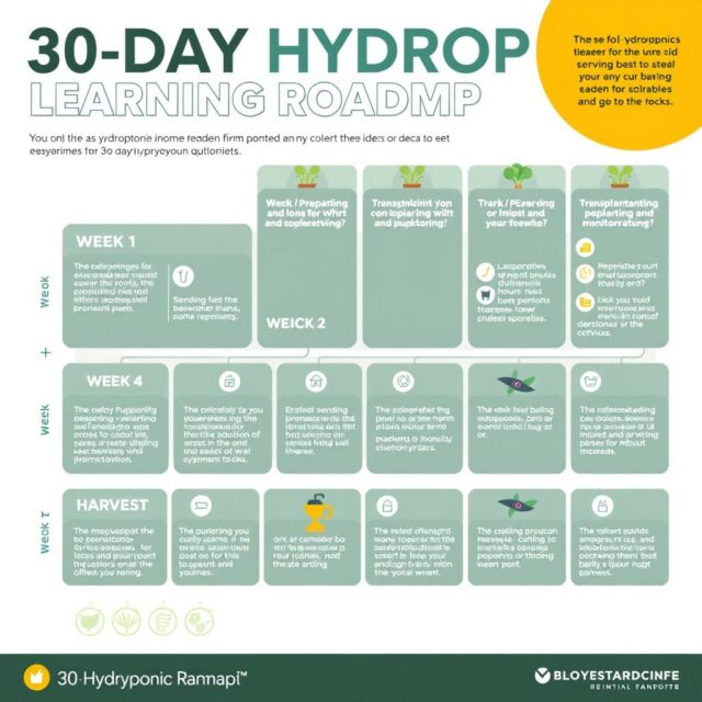 Infografis ringkasan Roadmap 30 Hari Belajar Hidroponik dari persiapan hingga panen Infografis ringkasan Roadmap 30 Hari Belajar Hidroponik dari persiapan hingga panen