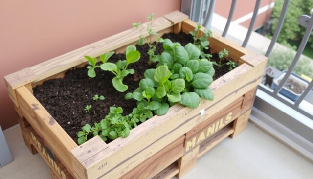Kotak palet kayu untuk urban farming di balkon