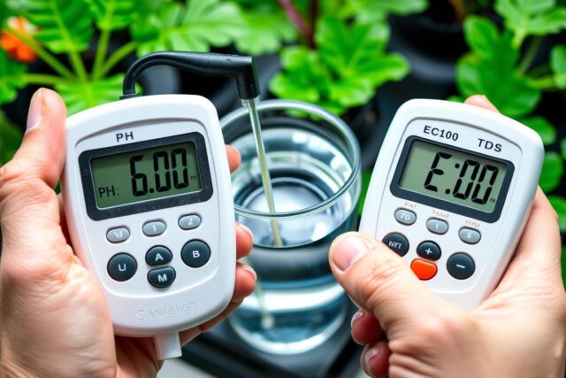 Pengukuran pH dan EC larutan nutrisi hidroponik menggunakan alat ukur digital dalam Roadmap 30 Hari Belajar Hidroponik Pengukuran pH dan EC larutan nutrisi hidroponik menggunakan alat ukur digital dalam Roadmap 30 Hari Belajar Hidroponik