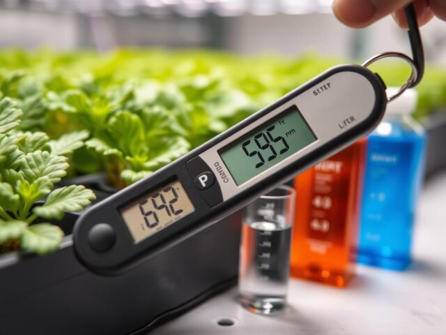 Pengukuran pH untuk solusi daun kuning di hidroponik