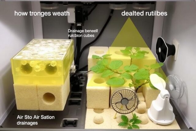 Sistem aerasi dan drainase yang baik untuk rockwool, menunjukkan cara menjaga kelembapan agar akar sehat Sistem aerasi dan drainase yang baik untuk rockwool, menunjukkan cara menjaga kelembapan agar akar sehat