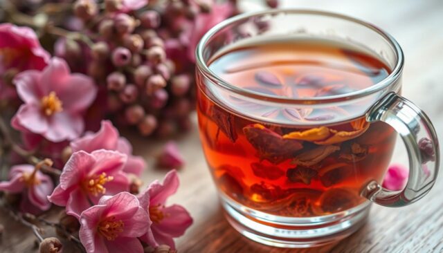 Teh herbal yang dibuat dari bunga bugenvil kering Teh herbal yang dibuat dari bunga bugenvil kering